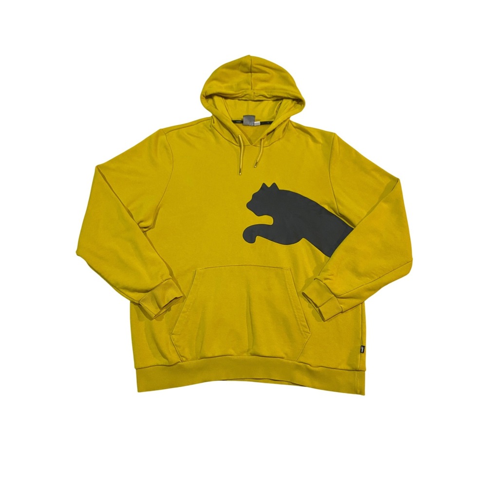 Puma Mens Big Cat Logo Hoodie Yellow Pullover Sweatshirt XL 580566-20